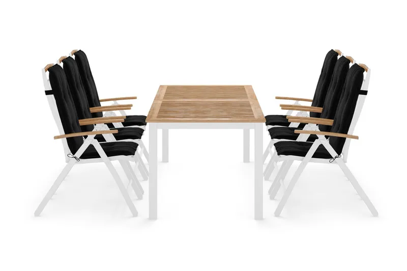 Las Vegas Matgrupp Utomhus 220-280x100+ 6 Las Vegas Lyx Stol m Dyna - Vit/Teak/Svart — Vit/Teak/Svart
