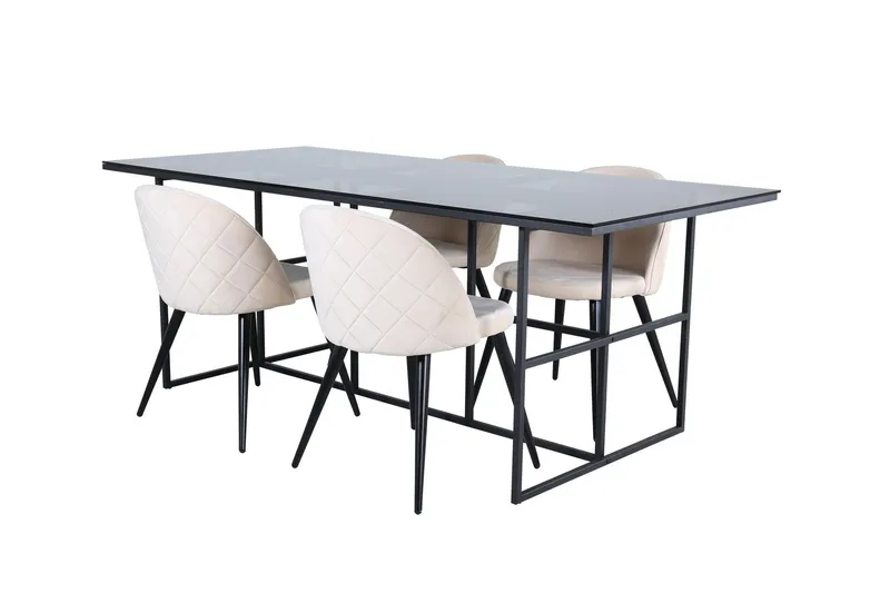 Leif Matgrupp 200 cm Rektangulär med 4 Velvet stolar - Beige — Venture Home
