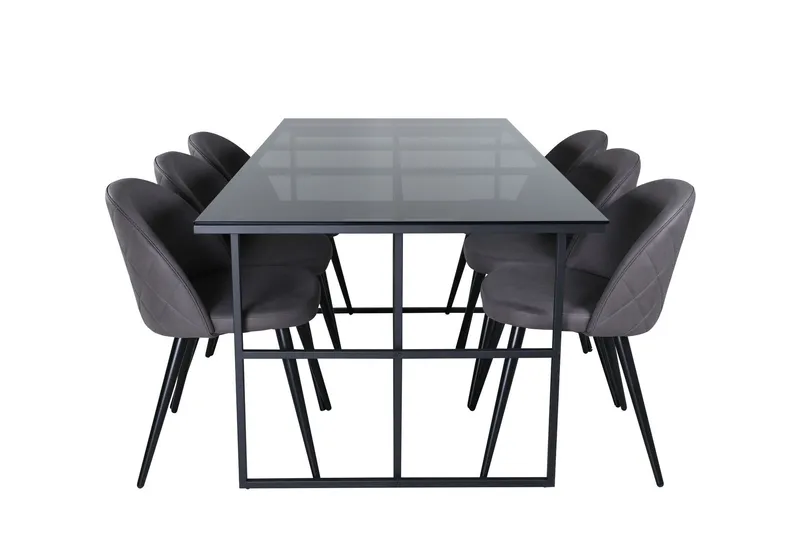 Leif Matgrupp 200 cm Rektangulär med 6 Velvet stolar - Svart — Venture Home