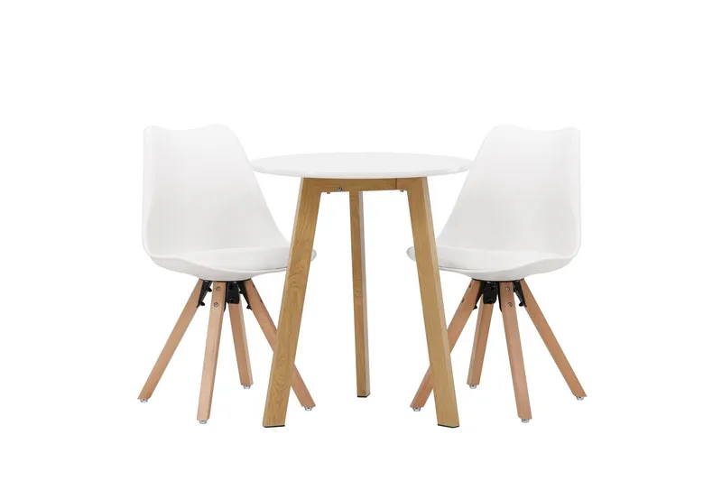 Leonora Matgrupp 65 cm Rund med 2 Zeno stolar - Vit — Venture Home
