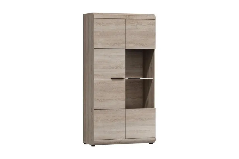 Link Vitrinskåp Vit LED Belysning 37 cm djup 80 cm bred 158 cm hög Trä Ek Hylla Höger - Beige/Grå — Beige/Grå