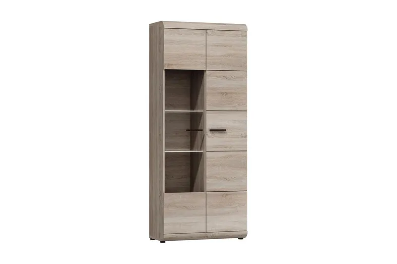 Link Vitrinskåp Vit LED Belysning 37 cm djup 80 cm bred 194 cm hög Trä Ek Hylla Vänster - Beige/Grå — Beige/Grå