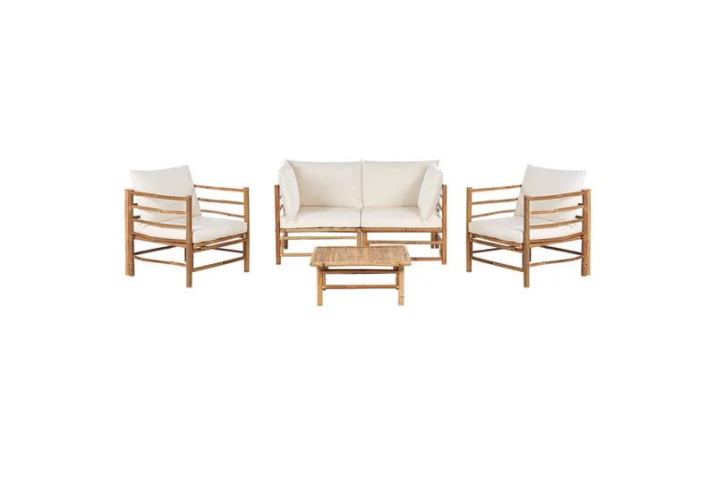 Loungegrupp med bord Cerreto Vit/ljust trä, 4-Sits - Vit/ljust trä, 4-Sits — Vit/ljust trä, 4-Sits