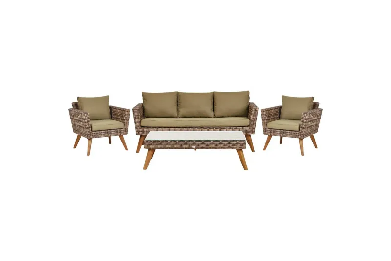Loungegrupp med bord Vittoria Beige/grönt/mörkt trä, 5-Sits - Beige/grönt/mörkt trä, 5-Sits — Beige/grönt/mörkt trä, 5-Sits