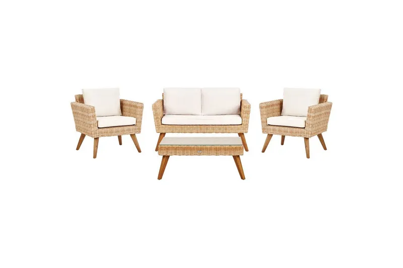 Loungegrupp med bord Vittoria Naturligt/vitt/ljust trä, 4-Sits - Naturligt/vitt/ljust trä, 4-Sits — Naturligt/vitt/ljust trä, 4-Sits