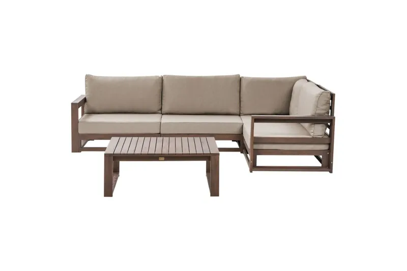 Loungegrupp Timor Mörk trä/beige/grå, Ja, Vänstervänd - Mörk trä/beige/grå, Ja, Vänstervänd — Mörk trä/beige/grå, Ja, Vänstervänd