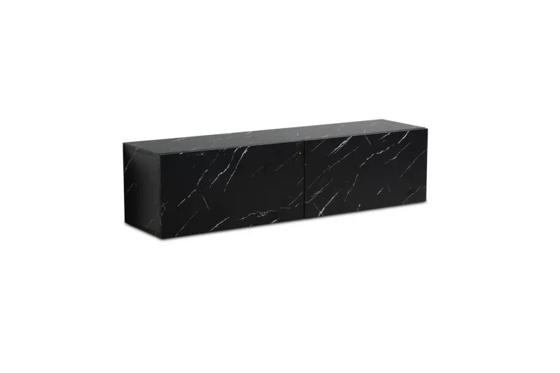 Lowboard Wohnling Folierad upphängning med luckdörr, modern Marmor, Svart, 120 cm - Marmor, Svart, 120 cm — Wohnling