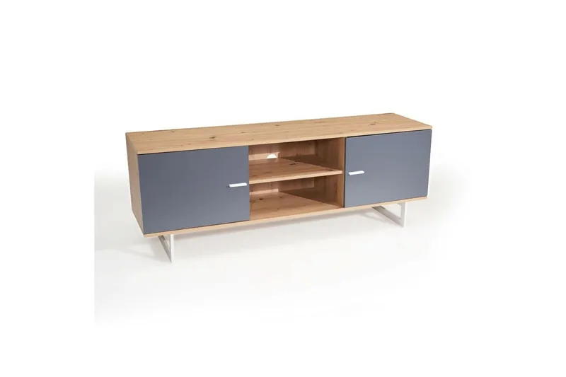 Lowboard Wohnling modernt spånskiva, 2 dörrar, förvaringsbrickor, metallben, modern stil Ek, Grå - Ek, Grå — Wohnling