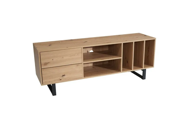 Lowboard Wohnling modernt spånskiva, 2 lådor, förvaringsbrickor, metallben, modern stil Ek - Ek — Wohnling