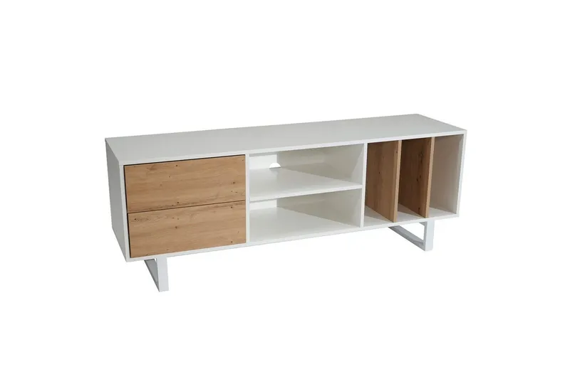 Lowboard Wohnling modernt spånskiva, 2 lådor, förvaringsbrickor, metallben, modern stil Vit, ek - Vit, ek — Wohnling