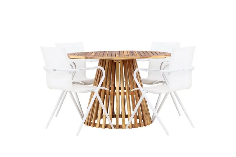 Lumpur Matgrupp Rund 120 cm + 4 st Alling Matstolar Vit — Venture Home