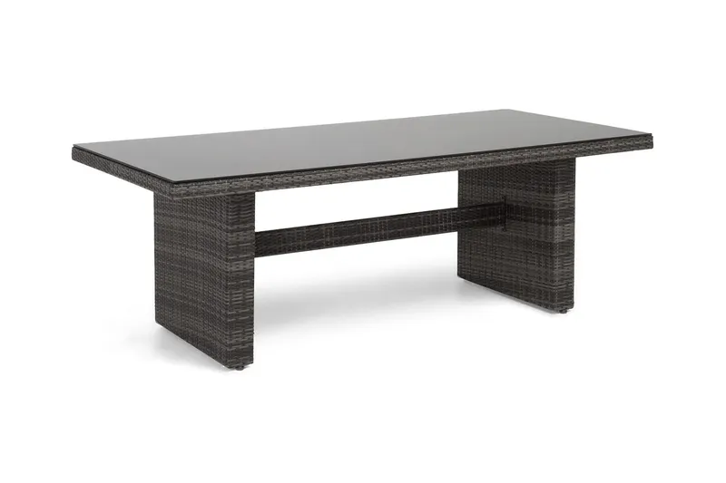 Majestic Matbord Utomhus 210x100 cm – Utebord i konstrotting med bordsskiva i Glas för Trädgård och Altan - Grå — Comfort Garden
