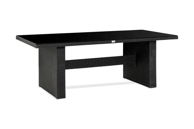 Majestic Matbord Utomhus 210x100 cm – Utebord i konstrotting med bordsskiva i Glas för Trädgård och Altan - Svart — Comfort Garden