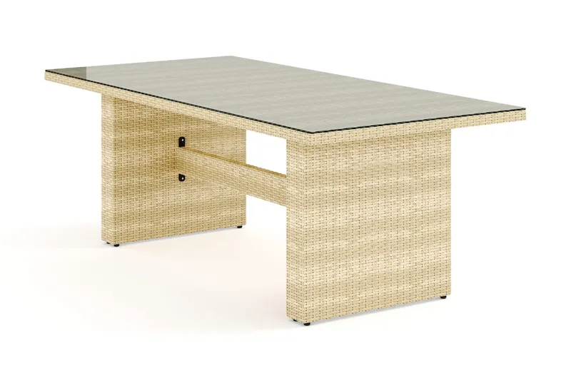 Majestic Rektangulärt Matbord Utomhus i konstrotting 210x100 cm med glasskiva - Beige / Transparent / Grå — Comfort Garden