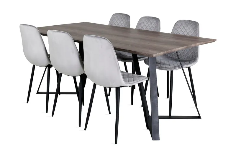 Malvina Matgrupp 180 cm inkl 6 Ypas Stolar - Grå/Svart (Art.nr 869421) — Venture Home