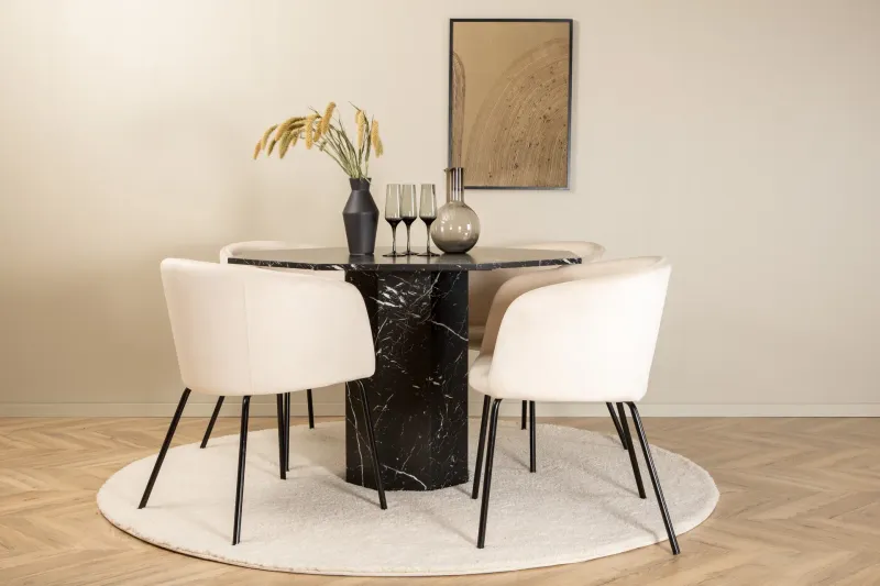 Marbs Matgrupp 110 cm Rund med 4 Berit stolar - Beige — Venture Home