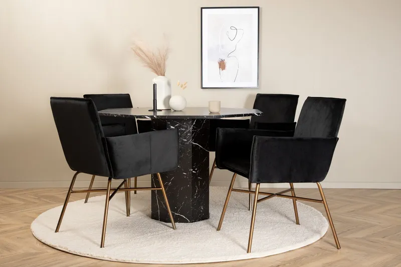 Marbs Matgrupp 110 cm Rund med 4 Petra stolar - Svart (Art.nr 3059985) — Venture Home