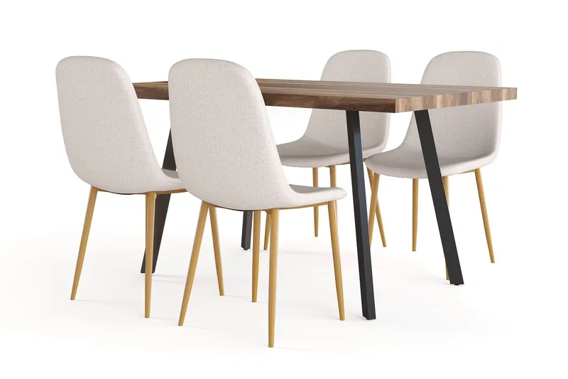 Marcelen Matbord Förlängningsbart med illäggsskiva + 4 st Nibe stol beige med ek ben - Brun/Beige — Factory Fellow