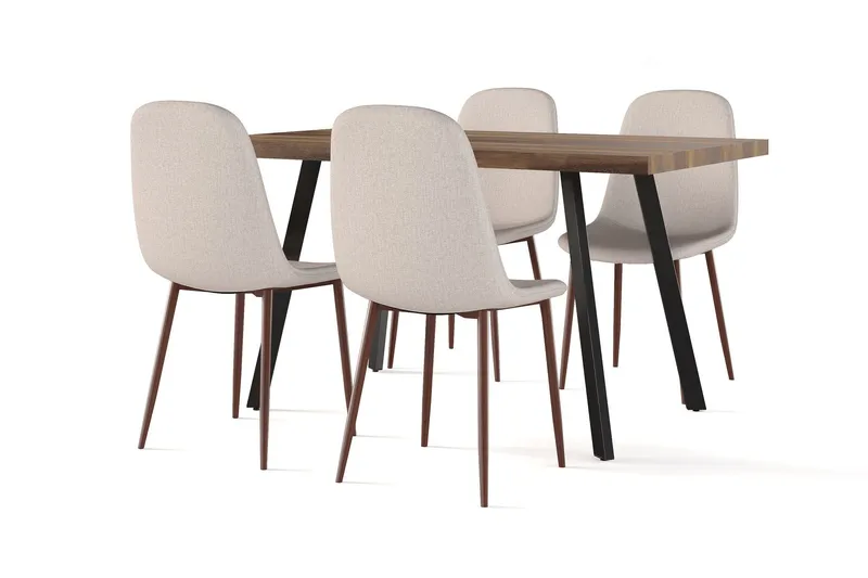 Marcelen Matbord Förlängningsbart med illäggsskiva + 4 st Nibe stol beige med valnöt ben - Brun/Beige — Factory Fellow