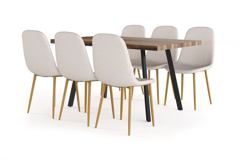 Marcelen Matbord Förlängningsbart med illäggsskiva + 6 st Nibe stol beige med ek ben - Brun/Beige — Factory Fellow
