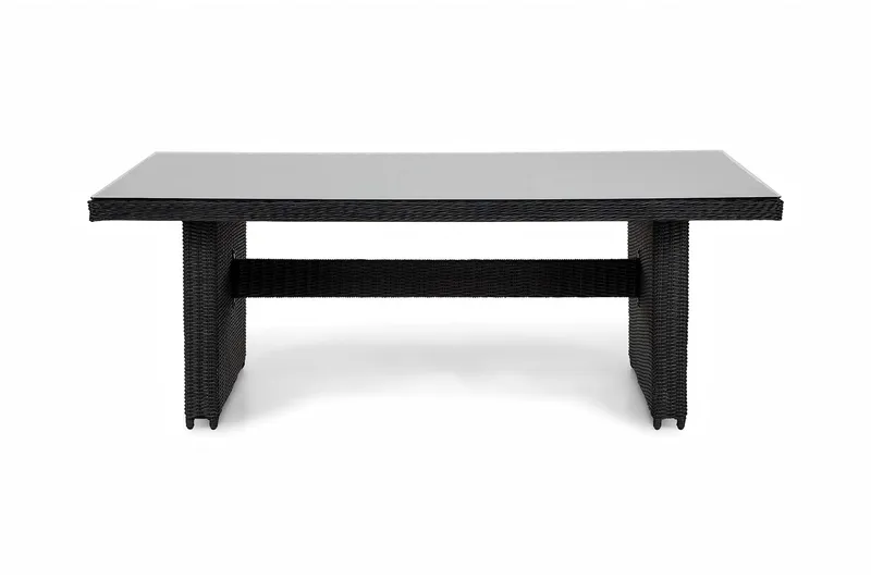 Marcus Rektangulärt Matbord utomhus 160x90 cm i konstrotting med glasskiva - Svart — deNoord