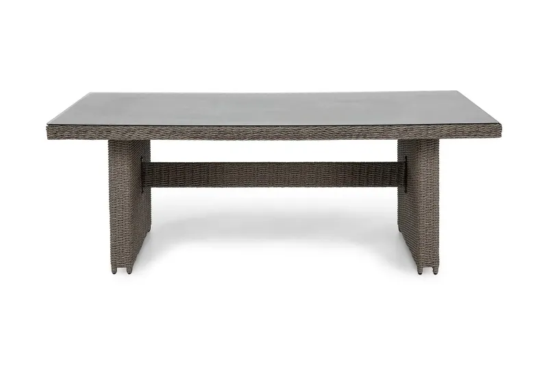 Marcus Stort Matbord Utomhus 200x100 cm – Utebord i konstrotting med glasskiva för Uteplats och Trädgård - Grå — deNoord