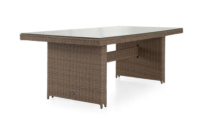Marcus Stort Matbord Utomhus 200x100 cm – Utebord i konstrotting med glasskiva för Uteplats och Trädgård - Natur Trä — deNoord