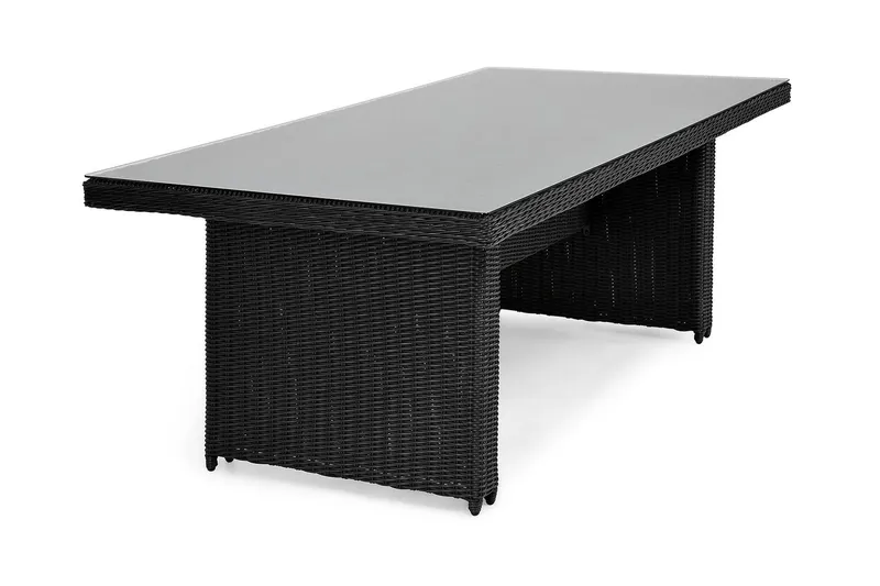 Marcus Stort Matbord Utomhus 200x100 cm – Utebord i konstrotting med glasskiva för Uteplats och Trädgård - Svart — deNoord