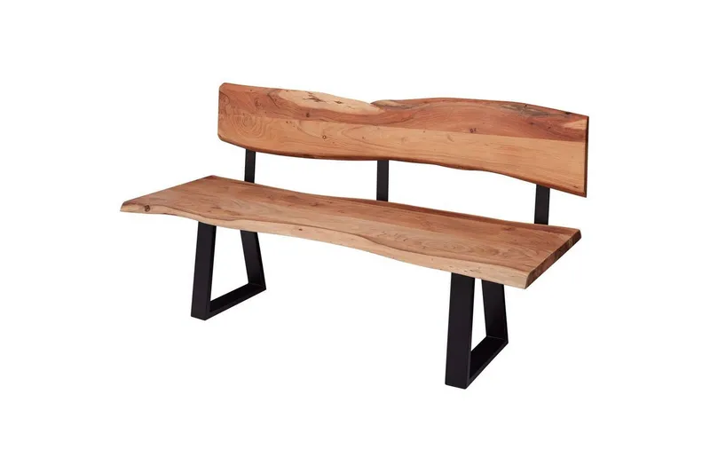 Matbänk Wohnling Köksbänk i massivt trä med trädets kant med metallben, lantlig stil Med ryggstöd, 180 cm - Med ryggstöd, 180 cm — Wohnling