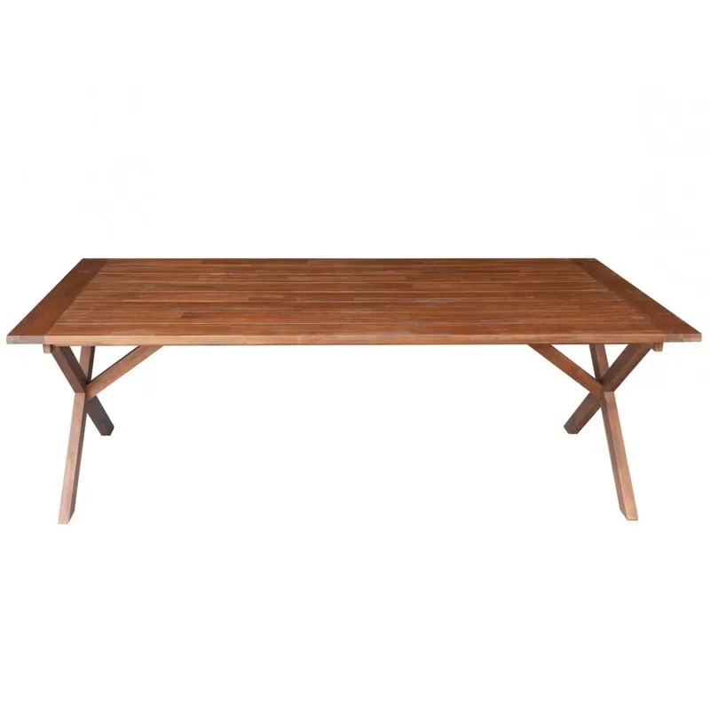 Matbord i brunbetsat trä 220 cm | Robust plankbord med kraftiga kryssben för uteplats & uterum — outl1.se