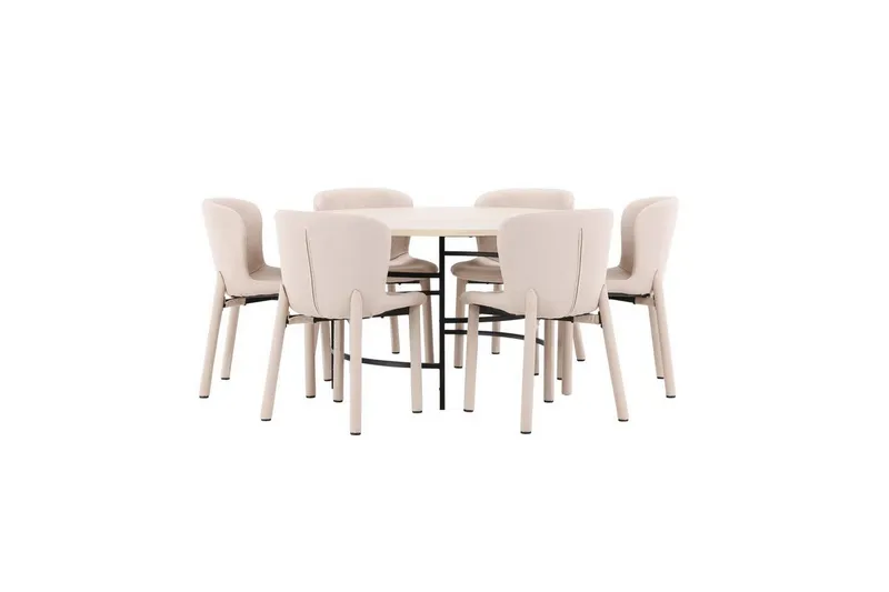 Matgrupp Copenhagen Runt 140 cm med 6st Astoria Stolar Vit / Svart, Beige - Vit / Svart, Beige — Venture Home