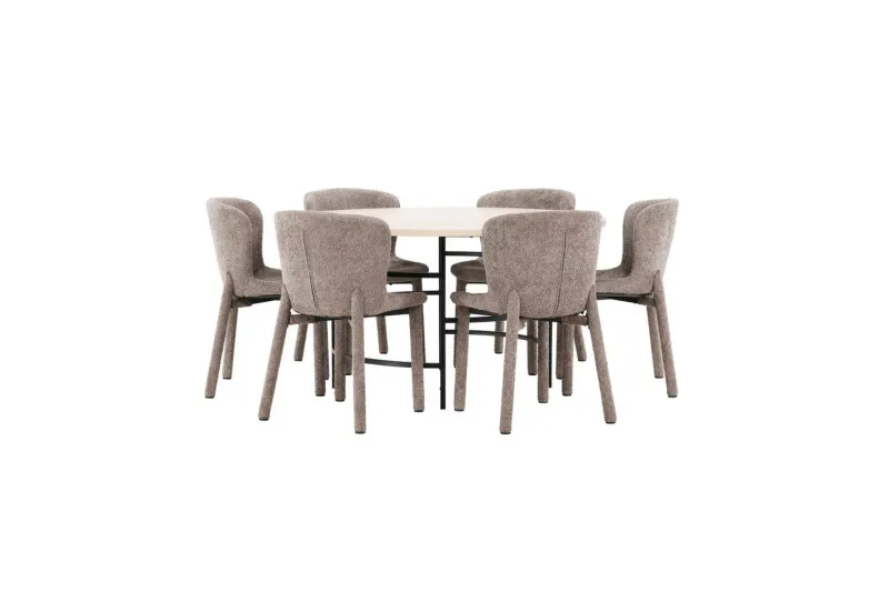 Matgrupp Copenhagen Runt 140 cm med 6st Astoria Stolar Vit / Svart, Brun - Vit / Svart, Brun — Venture Home