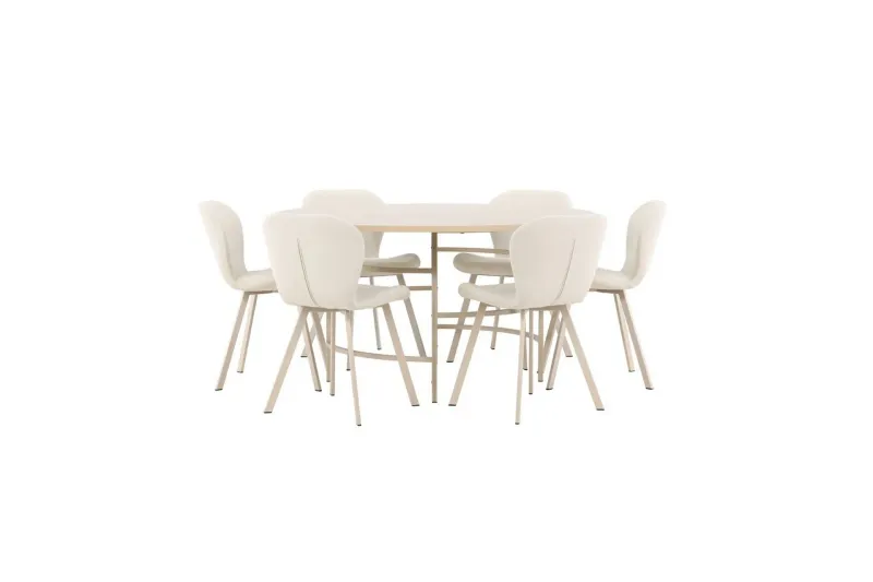 Matgrupp Copenhagen Runt 140 cm Vit/Beige med 6st Lilja Stolar — Venture Home