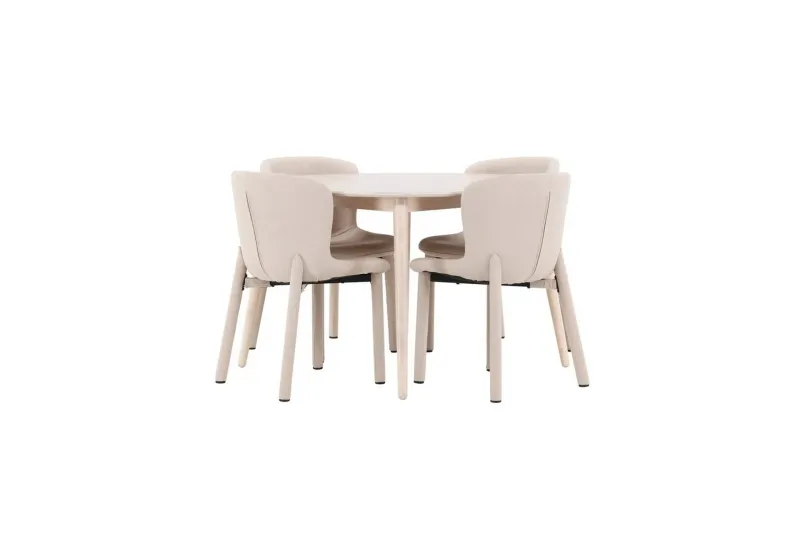 Matgrupp Flora Runt 120 cm Vit med 4st Astoria Stolar Beige - Beige — Venture Home