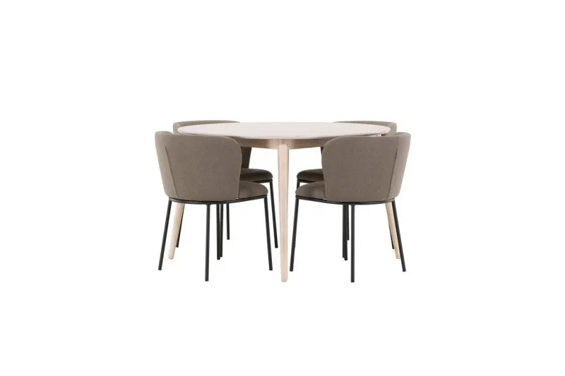 Matgrupp Flora Runt 120 cm Vit med 4st Edina Stolar Svart / Brun - Svart / Brun — Venture Home