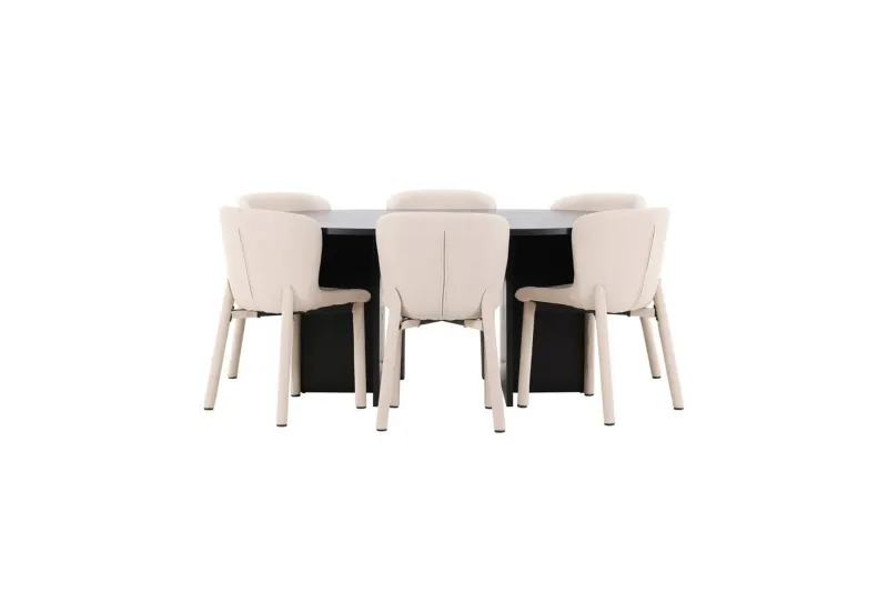 Matgrupp Strada Runt 120/170 cm Svart med Astoria Stolar 6 st, Beige - 6 st, Beige — Venture Home