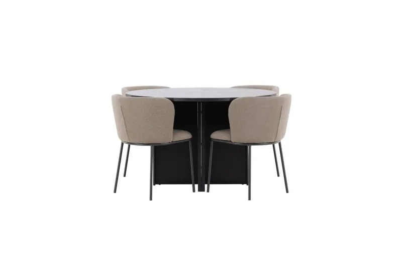 Matgrupp Strada Runt 120/170 cm Svart med Edina Stolar 4 st, Svart / Brun - 4 st, Svart / Brun — Venture Home