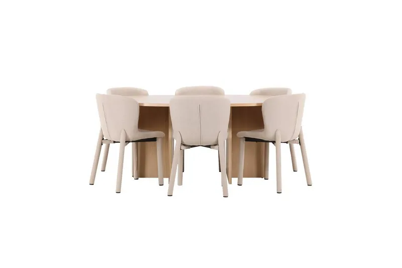 Matgrupp Strada Runt 120/170 cm Vit med Astoria Stolar 6 st, Beige - 6 st, Beige — Venture Home