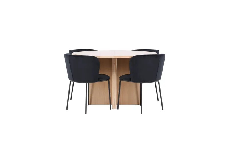 Matgrupp Strada Runt 120/170 cm Vit med Edina Stolar 4 st, Svart - 4 st, Svart — Venture Home