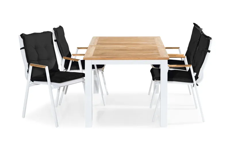 Matgrupp Utomhus Las Vegas 152-210x90 + 4 Karmstolar m Dyna - Vit|Teak|Svart — Vit|Teak|Svart