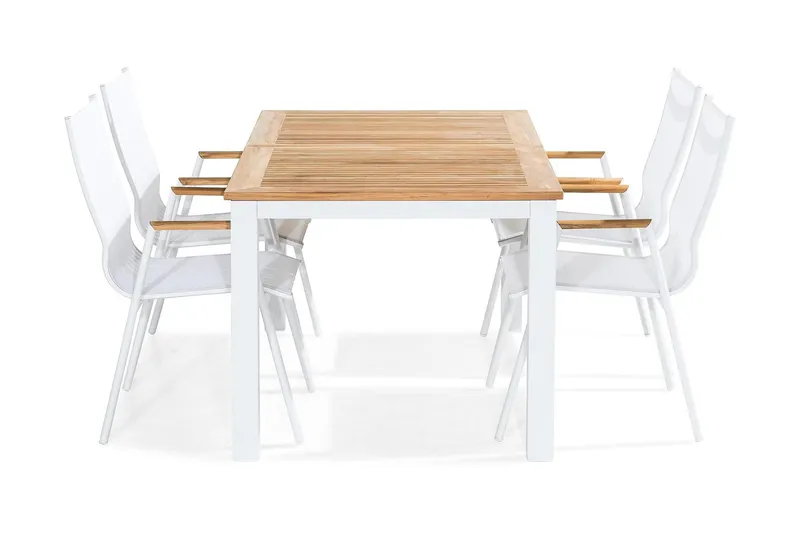 Matgrupp Utomhus Las Vegas 152-210x90 + 4 Karmstolar - Teak/Vit — deNoord
