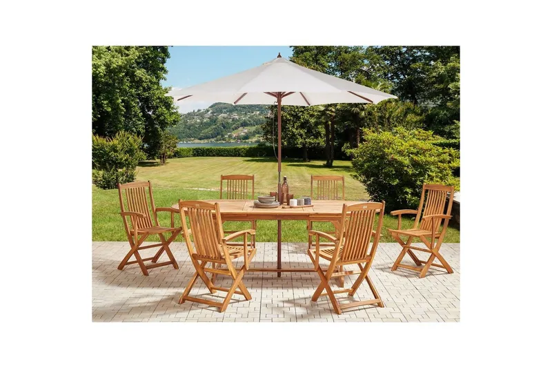 Matsalsset Maui II med parasoll Ljus trä/beige, 6-Sits - Ljus trä/beige, 6-Sits — Ljus trä/beige, 6-Sits