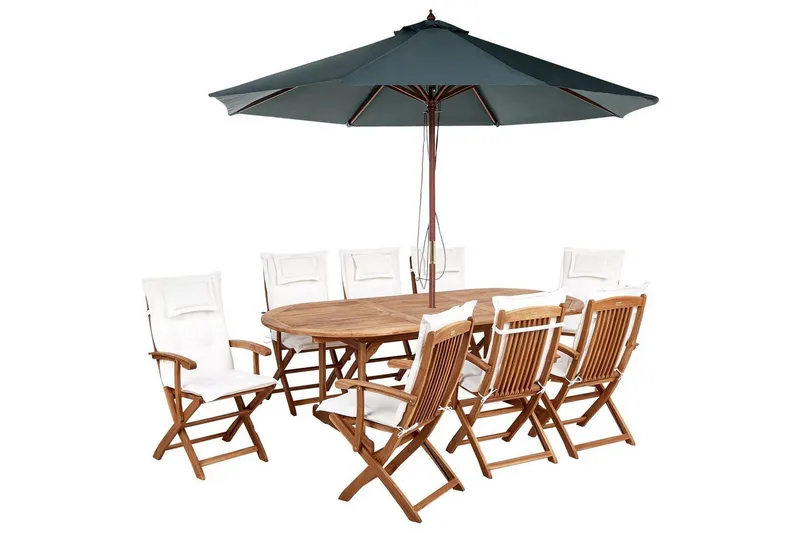 Matsalsset Maui II med parasoll Ljus trä/Off-white/grå, 8-Sits - Ljus trä/Off-white/grå, 8-Sits — Ljus trä/Off-white/grå, 8-Sits