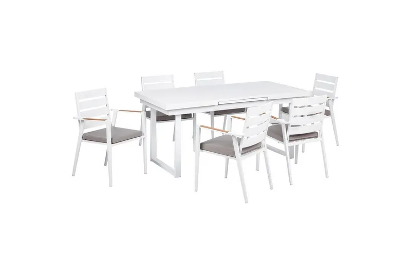 Matsalsset Valcanetto/Taviano Vitt/grått/ljust trä, 6-Sits - Vitt/grått/ljust trä, 6-Sits — Vitt/grått/ljust trä, 6-Sits