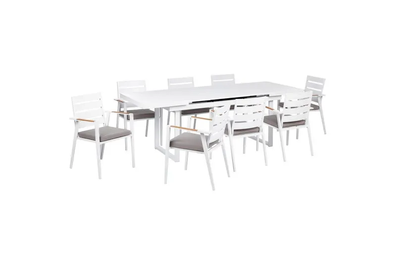 Matsalsset Valcanetto/Taviano Vitt/grått/ljust trä, 8-Sits - Vitt/grått/ljust trä, 8-Sits — Vitt/grått/ljust trä, 8-Sits