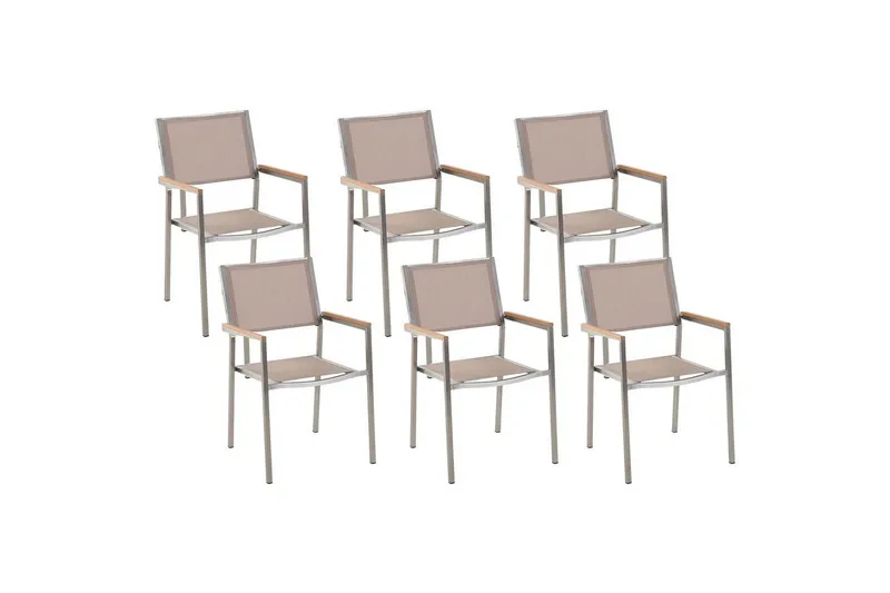 Matstol Grosseto set om 6 Sandbeige/silver/ljust trä - Sandbeige/silver/ljust trä — Sandbeige/silver/ljust trä
