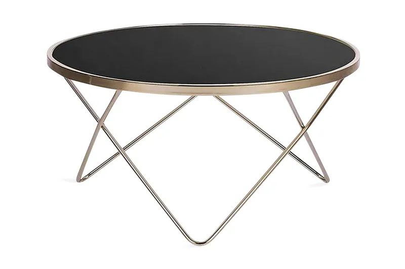 Meerah Soffbord 80 cm Runt - Glas/Svart/Guld — Glas/Svart/Guld