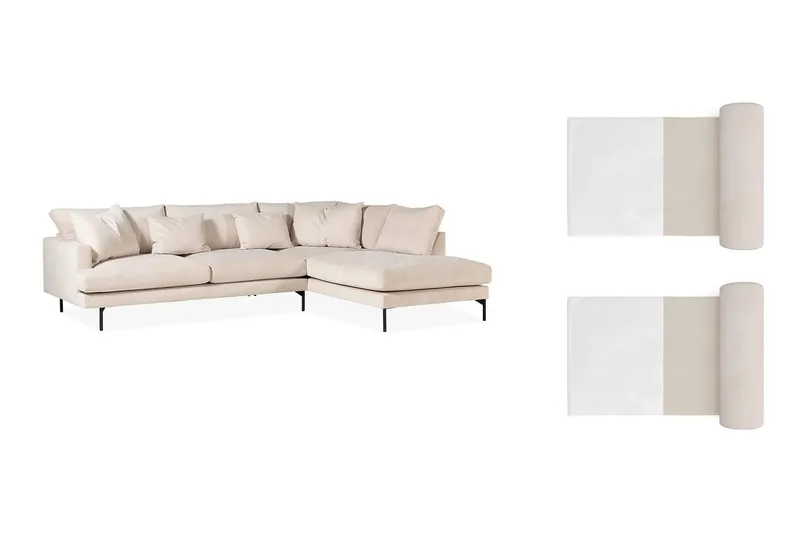 Menard 4-sits Högervänd L-formad Schäslongsoffa i Manchester med 2 Nackkuddar - Beige — Scandi Days