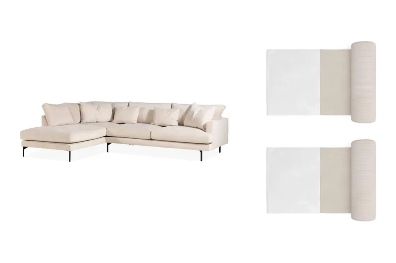 Menard 4-sits Vänstervänd L-formad Schäslongsoffa i Manchester med 2 Nackkuddar - Beige — Scandi Days