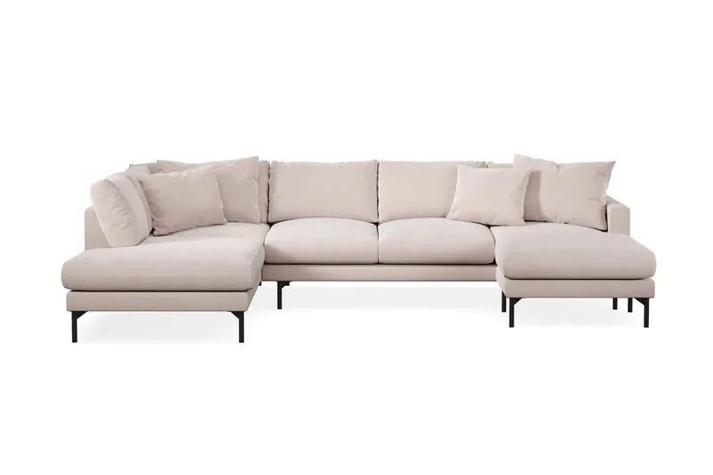 Menard 4-sits Vänstervänd Stor U-formad Djup Large Soffa med Divan och Schäslong i Sammet - Beige — Beige
